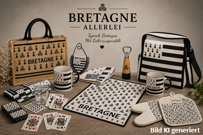 Bretonische Geschenkartikel – Tassen, Breizh Cola Glas, Tischset, Magnet, Taschen und Töpfe aus der Bretagne