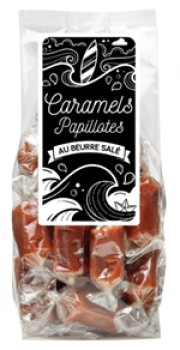 Auswahl von Karamellbonbons mit gesalzener Butter, in Papilloten verpackt