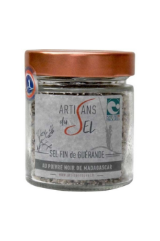 Glas feines Salz von Artisan du Sel Guérande mit schwarzem Pfeffer