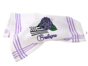 Preview: Geschirrtuch Hortensie auf weißem Grund mit maritimem Flair