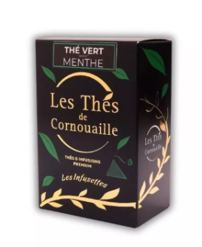 Sencha Minz Grüntee 18 Pyramiden Teebeutel bretonische Feinkost