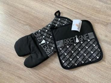 Handschuh und Topflappen Bretagne schwarz aus Baumwolle im bretonischen Stil