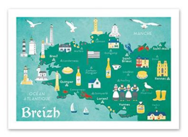 Poster Breizh – Karte der Bretagne ohne Rahmen