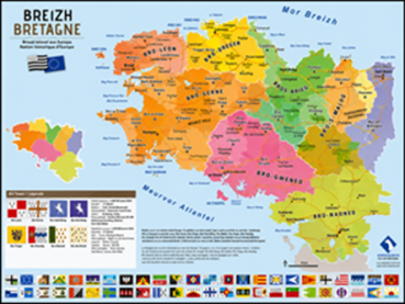 Poster der historischen Bretagne mit 9 Provinzen und Kulturländern