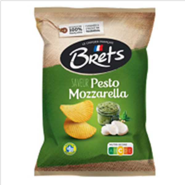 Brets Chips Pesto Mozzarella Tüte mit mediterranem Design