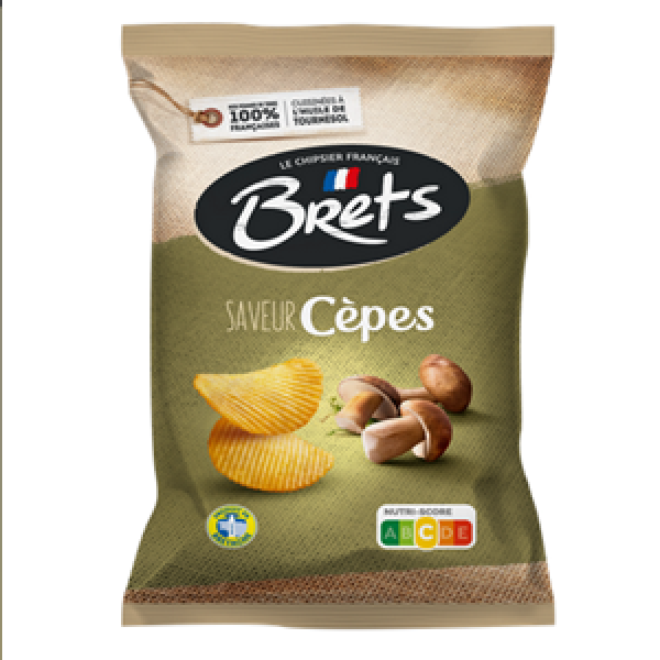 Verpackung der Brets Chips ondulée aux Cèpes mit Pilzmotiv
