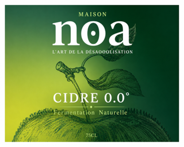 Etikett Cidre désalcoolisé Maison NOA – Französischer alkoholfreier Apfelwein mit traditionellem Design