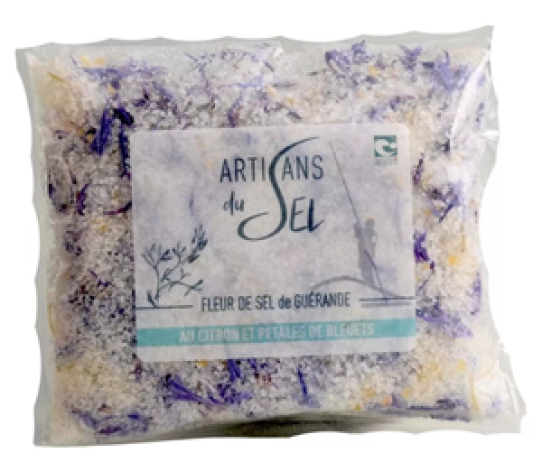 Glas Fleur de Sel mit Zitrone und Blaubeerblättern von Artisan du Sel