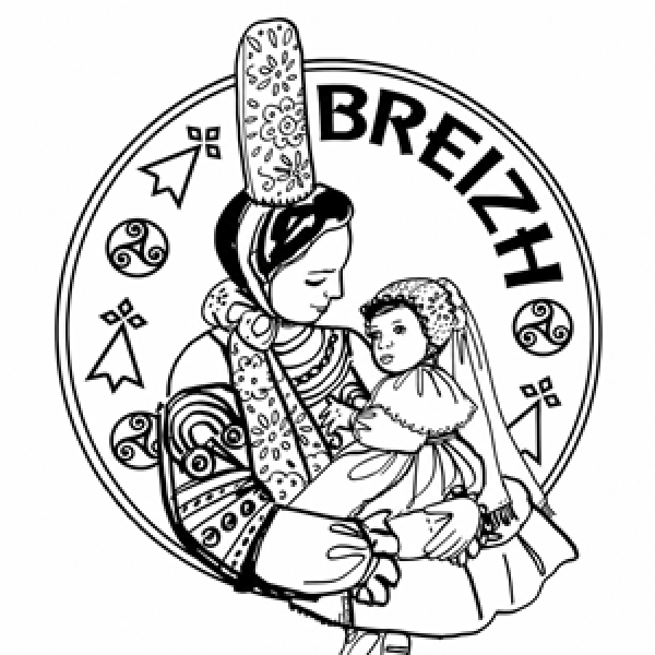 Breizh Sticker mit Bigoudène und Kind rund 10 cm