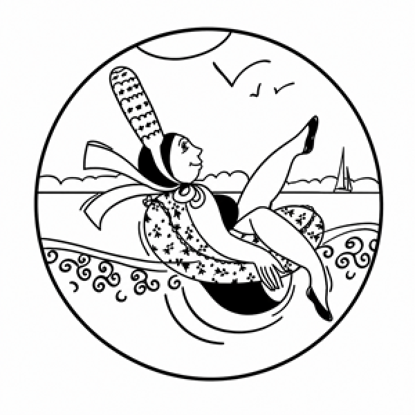Sticker La Baigneuse rund 9,5 cm mit bretonischem Motiv