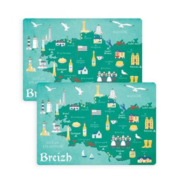 Frühstückstisch mit Tischset Bretagne Breizh Karte