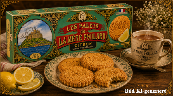 Bretonische Palets mit Butter und Zitrone auf Teller