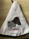 Rundes Handtuch mit bretonischer Flagge Gwenn Ha Du und Hortensien-Stickerei.